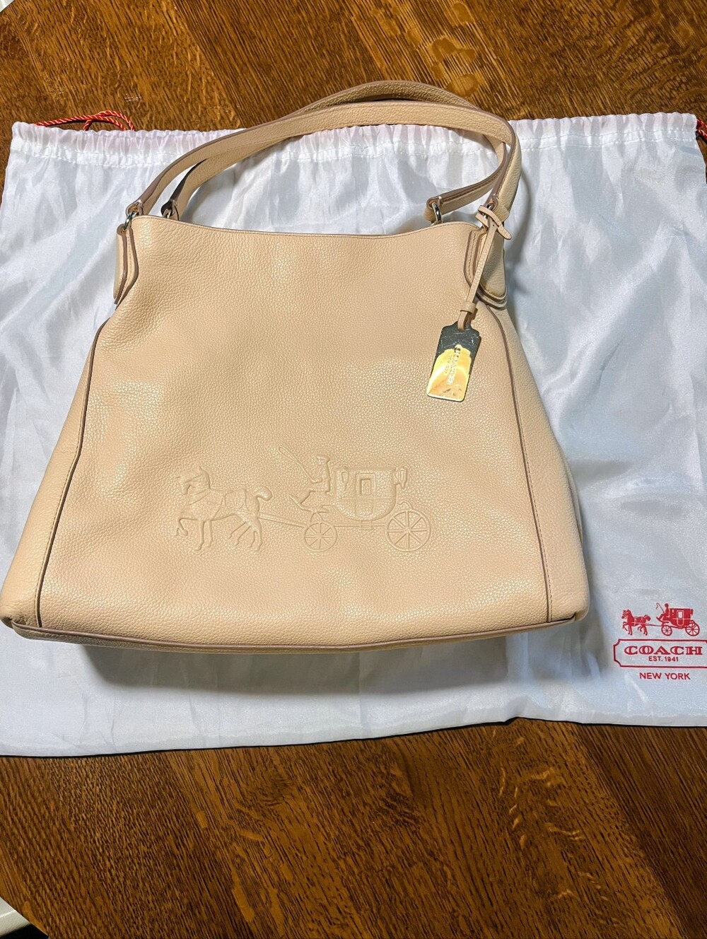 COACH Pebbled Leather Shoulder Bag in Light Beige